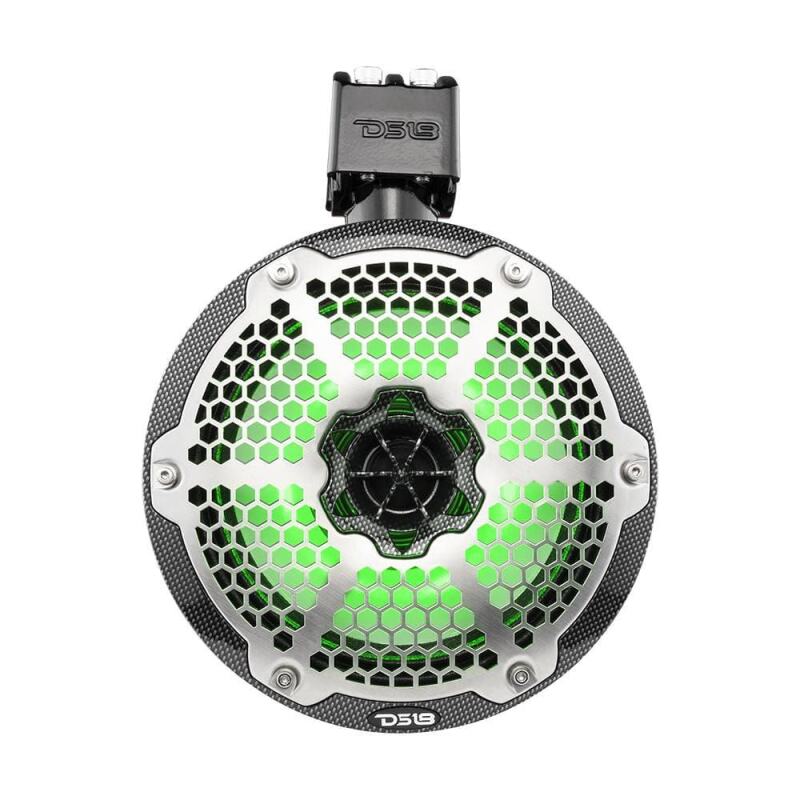 DS18 Marine And Psports Towers With Built In 8in 1in Driver 180 Watts RMS RGB LEDs Blk Crbn Fiber