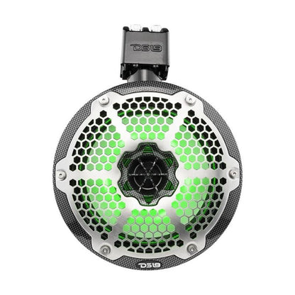 DS18 Marine And Psports Towers With Built In 8in 1in Driver 180 Watts RMS RGB LEDs Blk Crbn Fiber