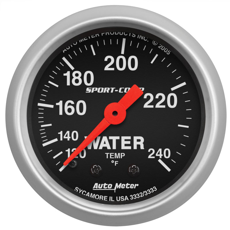 Autometer 2-1/16in 120-240 Degree F Mechanical Water Temp Sport-Comp Gauge w/ 12ft Tubing