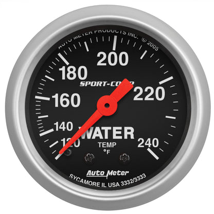 Autometer 2-1/16in 120-240 Degree F Mechanical Water Temp Sport-Comp Gauge w/ 12ft Tubing