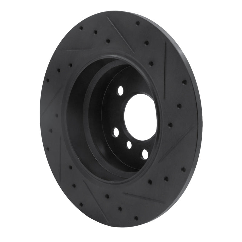 R1 Concepts R1 00-06 BMW X5 Rear Left Drilled & Slotted Black Brake Rotor