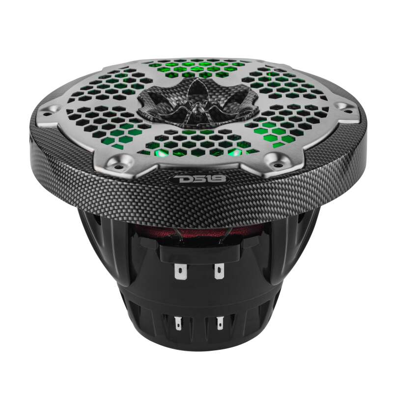 DS18 Hybrid Marine Speaker w/ Driver And RGB LED 6.5in 2-Way 250 Watts RMS 4 ohm Crbn Fiber w/ Cover