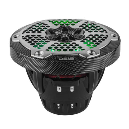 DS18 Hybrid Marine Speaker w/ Driver And RGB LED 6.5in 2-Way 250 Watts RMS 4 ohm Crbn Fiber w/ Cover
