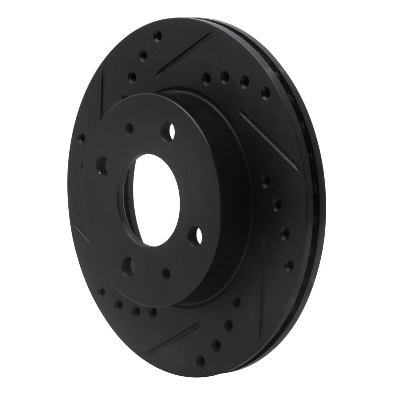 R1 Concepts R1 86-17 Nissan NX Front Left Drilled & Slotted Black Brake Rotor