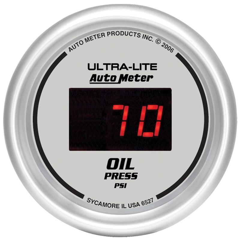 Autometer Ultra-Lite 2-1/16in 100PSI Silver Dial Digital Oil Pressure Gauge w/ Red LED
