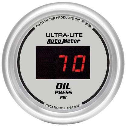Autometer Ultra-Lite 2-1/16in 100PSI Silver Dial Digital Oil Pressure Gauge w/ Red LED