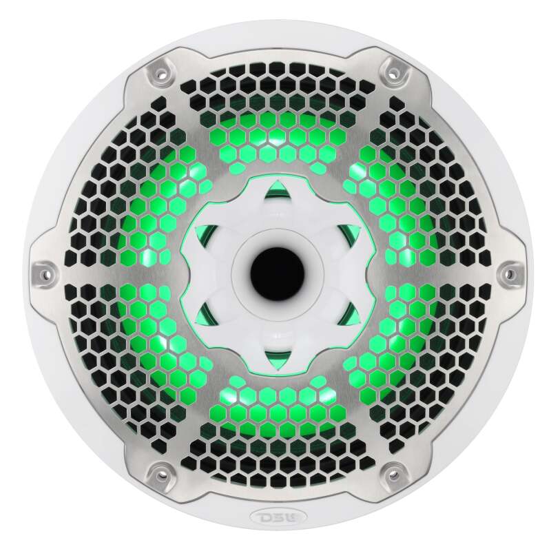 DS18 Hybrid Marine Speaker w/ Driver And RGB LEDs 10in 2-Way 450 Watts RMS 4 ohm White w/ Cover