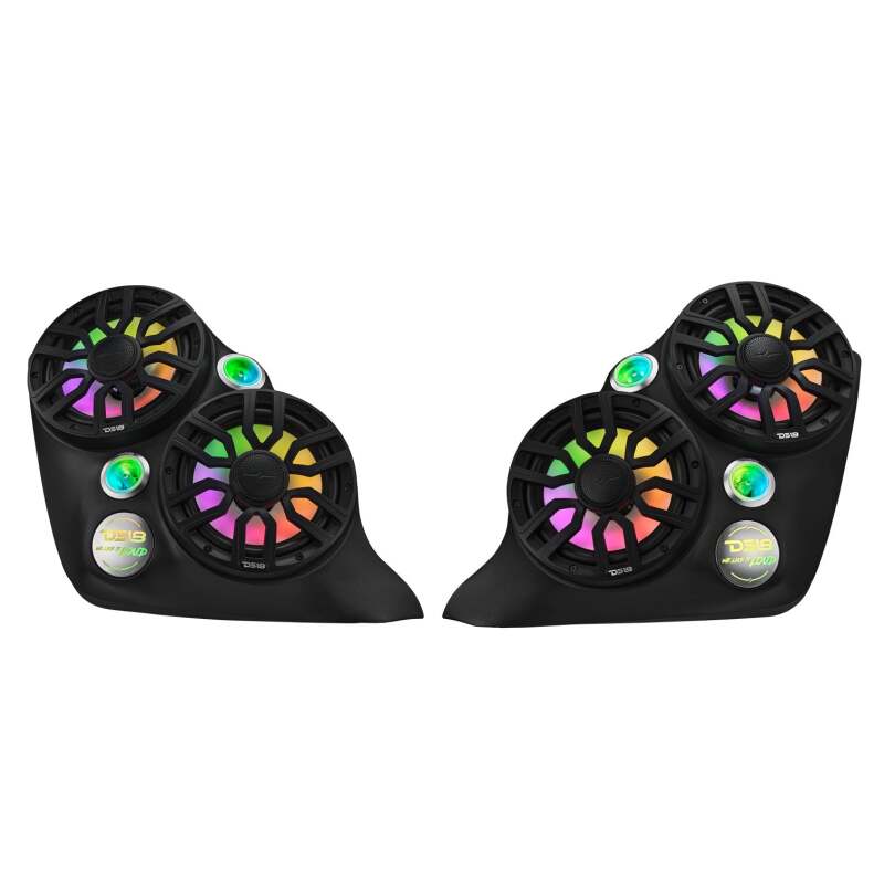 DS18 2015+ Polaris Slingshot Front Fender Dual 8in Speakers & Enclosure w/ LED Lights