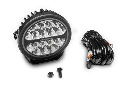 Go Rhino Xplor Blackout Series Round LED Driving Light w/DRL (Surface/Threaded Stud Mnt) 7in. - Blk
