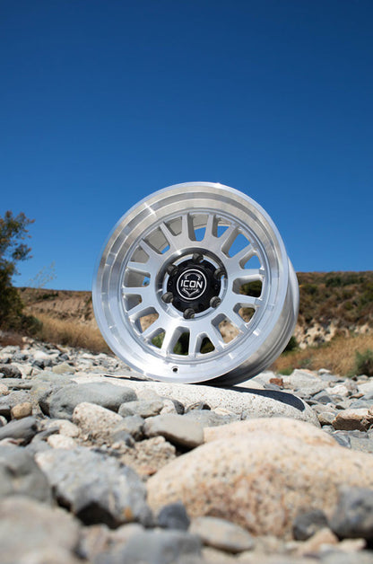 ICON Anza 17x8.5 5x150 25mm Offset 5.75in BS Silver Machined Wheel