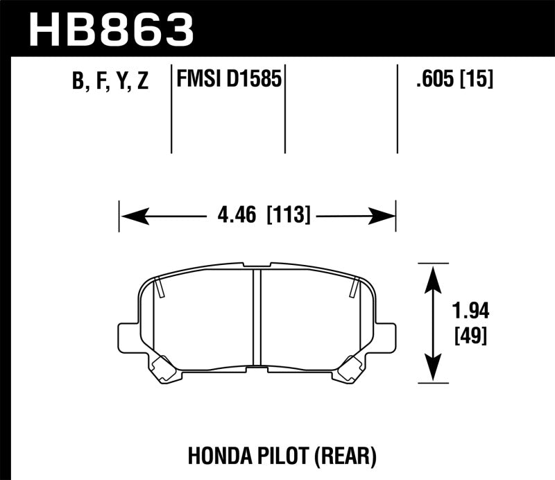 Hawk Performance Hawk 12-15 Honda Pilot Performance Ceramic Street Rear Brake Pads