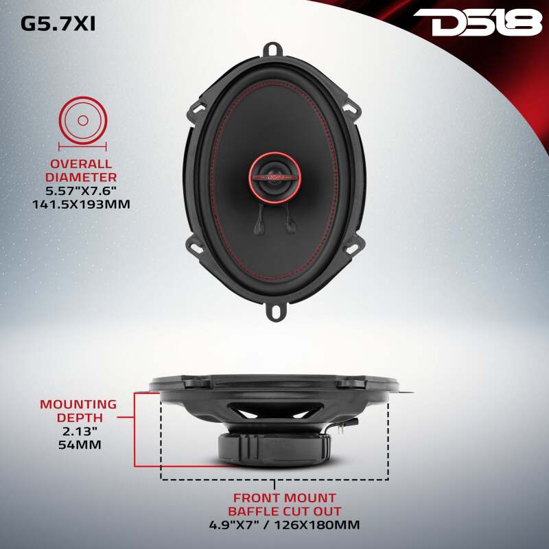 DS18 5x7in 50 Watts RMS 4 ohm 2-Way Coaxial Speaker System Universal Fit