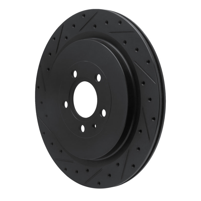 R1 Concepts R1 13-14 Ford Mustang Rear Left Drilled & Slotted Black Brake Rotor