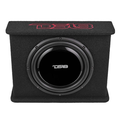 DS18 Single 12in Shallow Subwoofer and Enclosure 350 Watts RMS Amplified Sealed Black Carpet