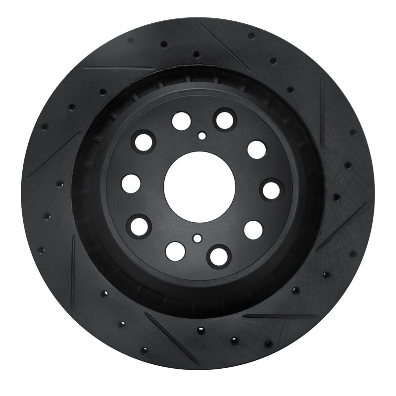 R1 Concepts R1 07-17 Lexus LS460 Right Rear Drilled & Slotted Black Brake Rotor