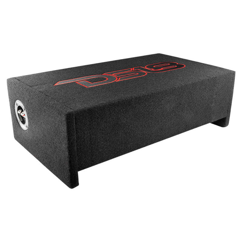 DS18 Single 10in Shallow Subwoofer and Enclosure 300 Watts RMS Downfiring Sealed Black Carpet