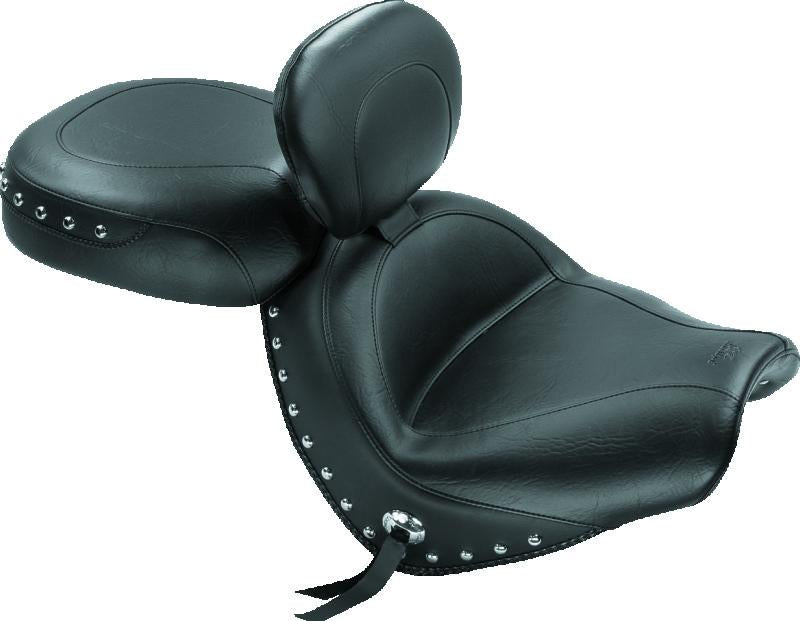 Mustang Motorcycle Mustang 04-09 Honda VTX1300C Wide Touring 2PC Seat w/Driver Backrest Studs - Black