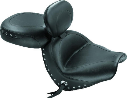 Mustang Motorcycle Mustang 04-09 Honda VTX1300C Wide Touring 2PC Seat w/Driver Backrest Studs - Black