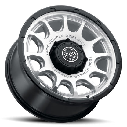 ICON Alloys Rancho 20x9 / 8x170 / 6mm / 5.25in BS Silver MACH w/ Gloss Black Lip Wheel