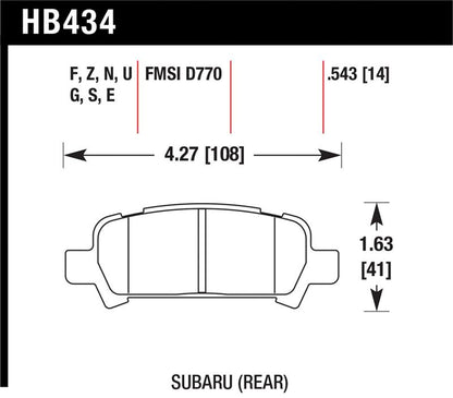Hawk Performance Hawk 02-03 WRX / 05-08 LGT D770 HPS Street Rear Brake Pads