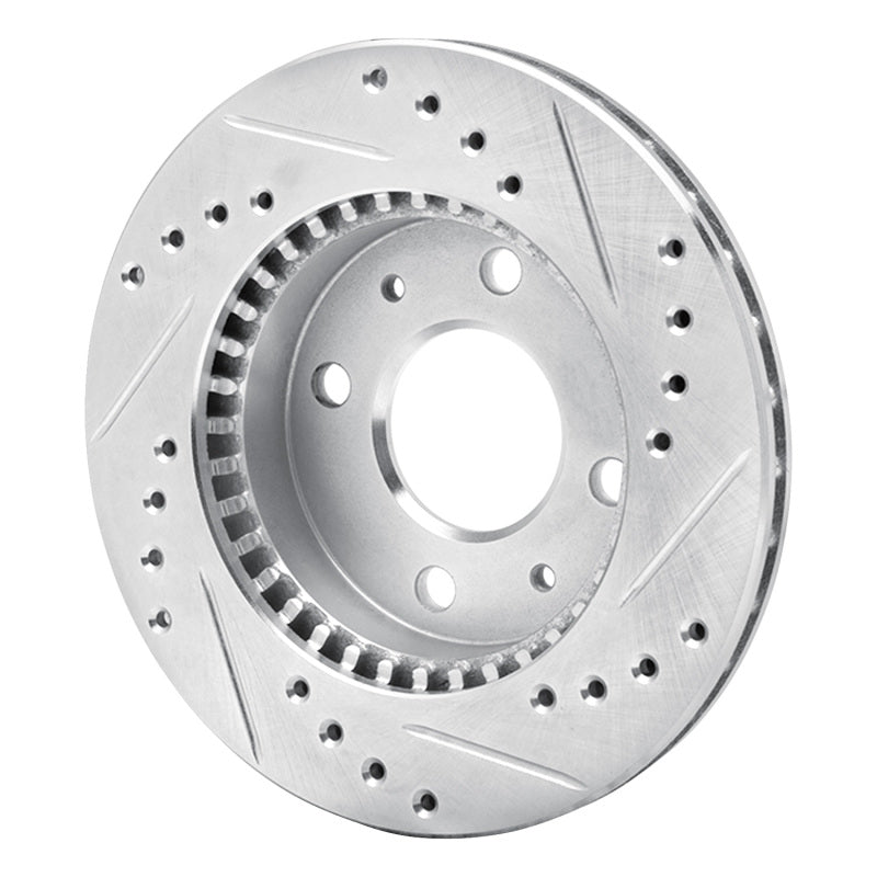 R1 Concepts R1 95-00 Nissan Lucino (Mexico) Front Left Drilled & Slotted Silver Brake Rotor