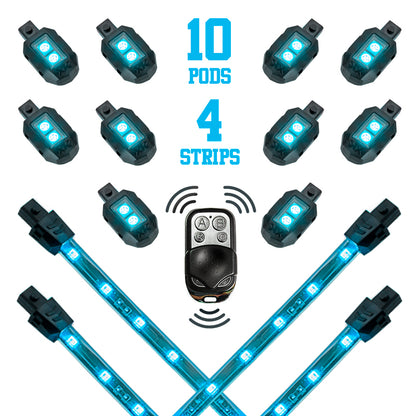 XKGLOW XK Glow Strips Single Color XKGLOW LED Accent Light Motorcycle Kit Light Blue - 10xPod + 4x8In