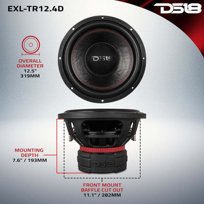 DS18 12in 1500 Watts RMS 4+4 ohm DVC Quad Stacked Magnet Reinforced Cone Subwoofers