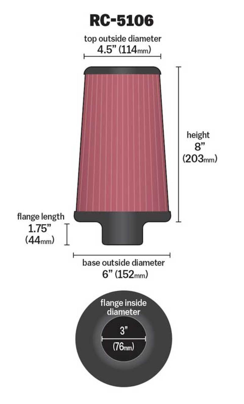K&N Engineering K&N Universal Chrome Round Tapered Air Filter 3in FlangeID / 6in Base OD / 4.5in Top OD / 8in Height