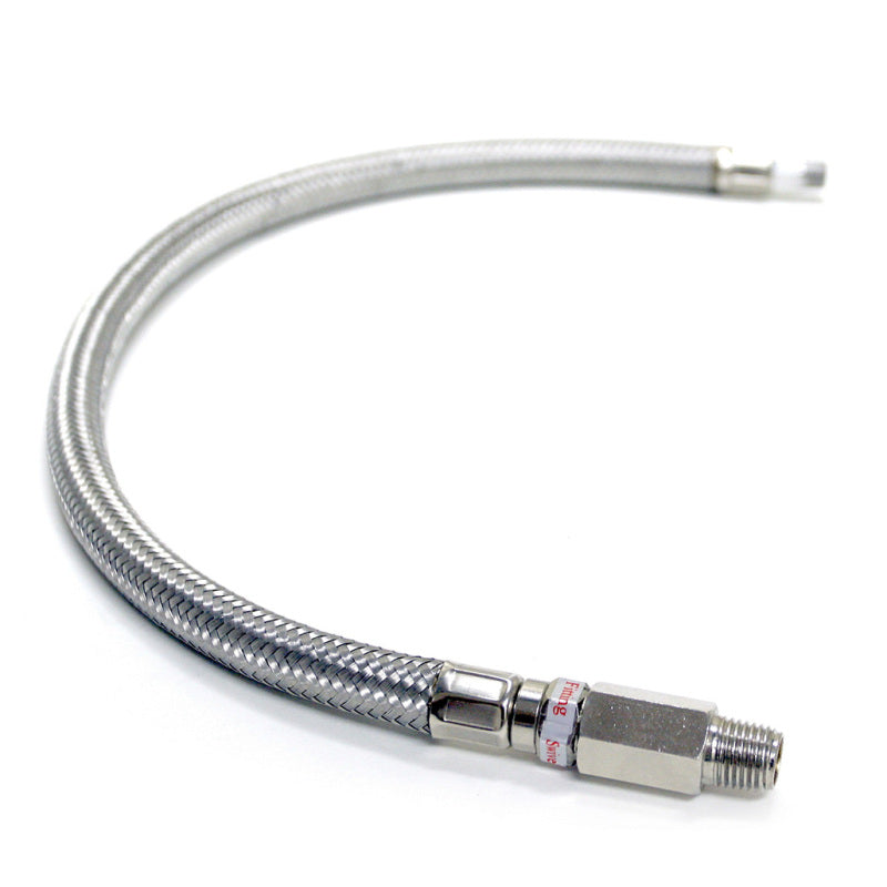 Kleinn Air Horns Kleinn 18In Stainless Steel Braided Leader Hose w/ Check Valve-1/8In M NPT Inlet/ 1/4In M NPT Outlet