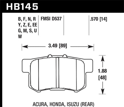 Hawk Performance Hawk 02-06 Acura RSX / 02-11 Honda Civic Si / 00-09 S2000 DTC-60 Race Rear Brake Pads