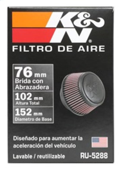 K&N Engineering K&N Universal Round Clamp-On Air Filter 3in Flange ID x 6in Base OD x 4.625in Top OD x 3in Height