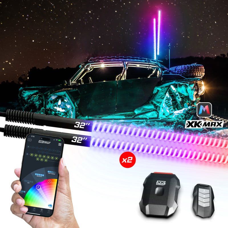 XKGLOW XK Glow 2x 48  XKmax RGBW Advanced App Control LED Whip Light Kit for 4x4 Offroad UTV ATV