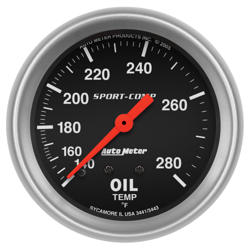 Autometer 2-5/8in 140-280 Degree F Mechanical 12ft Oil Temp Sport-Comp Gauge