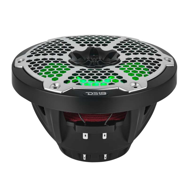 DS18 Hybrid Marine Speaker w/ Driver And RGB LEDs 8in 2-Way 350 Watts RMS 4 ohm Black w/ Covers
