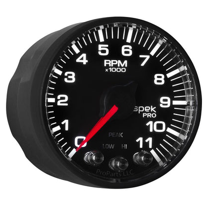Autometer Spek-Pro Gauge Tach 2 1/16in 11K Rpm W/ Shift Light & Peak Mem - Blk/Blk