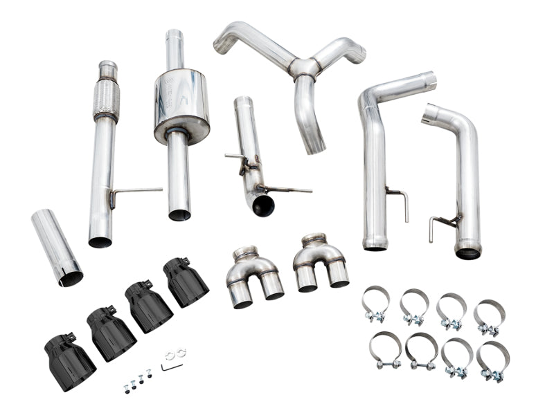 AWE Tuning 4th Gen GM 1500 5.3L 0FG Cat-Back Split Rear Exit (w/ Bumper Cutouts) - Quad Diamond Tips