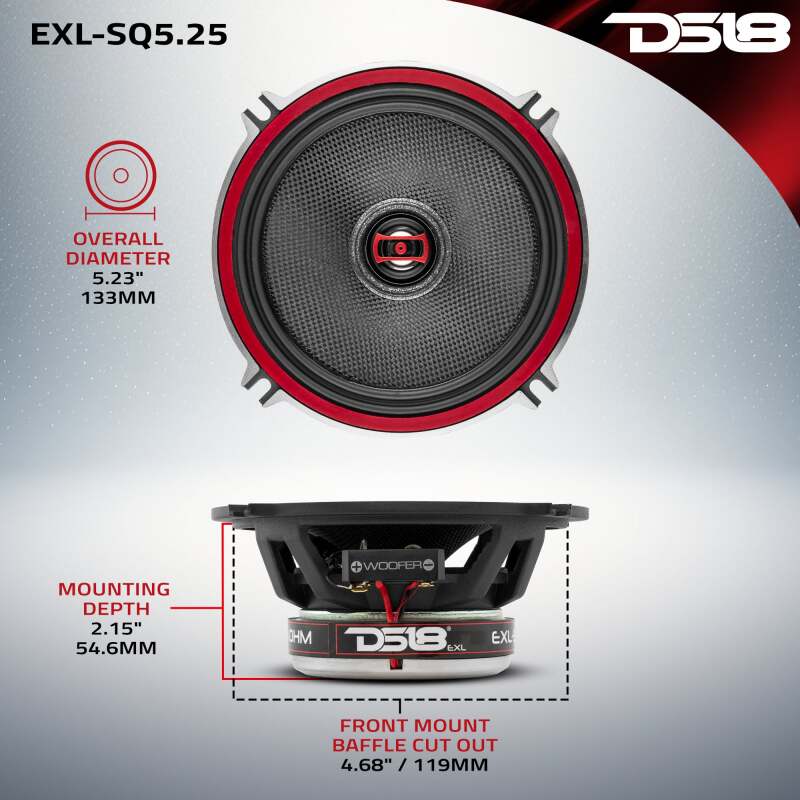 DS18 5.25in 80 Watts RMS 3 ohm 2-Way Coaxial Speakers And Component System w/ Fiberglass Cone