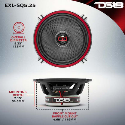 DS18 5.25in 80 Watts RMS 3 ohm 2-Way Coaxial Speakers And Component System w/ Fiberglass Cone