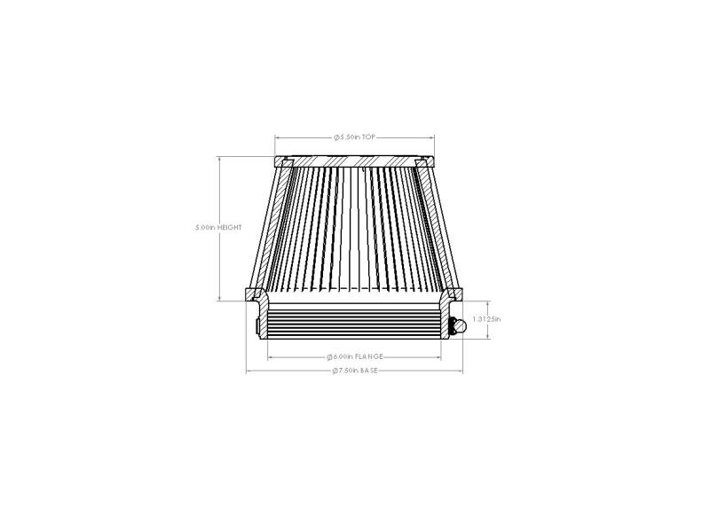 aFe POWER Universal Clamp-On Air Filter w/ D2 Dura-Dry Media - 6in F x 7.5in B x 5.5in T x 5in H