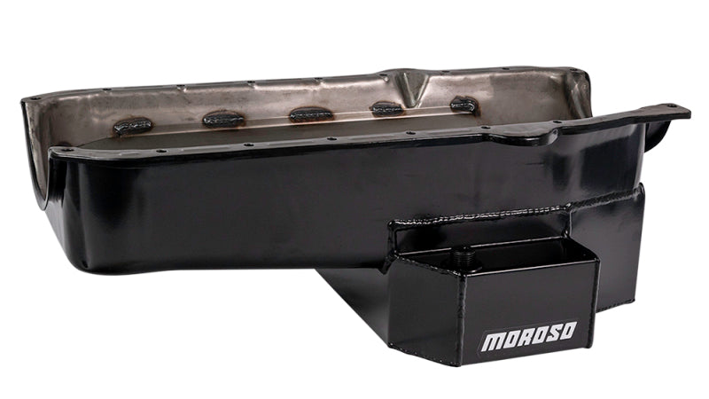 Moroso 86-Up Chevrolet Small Block (w/1 Pc Seal) Road Race Wet Sump 7qt 7.5in Steel Oil Pan - Black