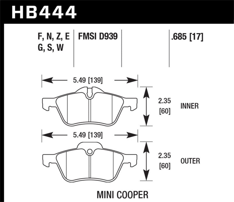 Hawk Performance Hawk 06-08 Mini Cooper Base/ S 1.6L HPS 5.0 Front Brake Pads