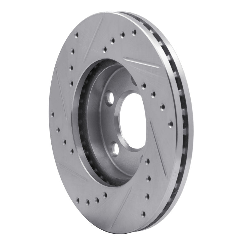 R1 Concepts R1 94-04 Ford Mustang Front Right Drilled & Slotted Silver Brake Rotor