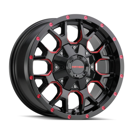 Mayhem 8015 Warrior 17x9 / 5x127 BP / 18mm Offset / 87mm Hub Black w/ Prism Red Wheel