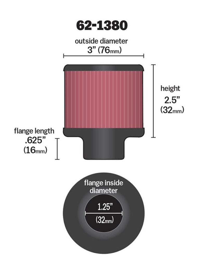 K&N Engineering K&N 1.25in Flange ID x 3in OD x 2.5 inch H Rubber Base Crankcase Vent Filter