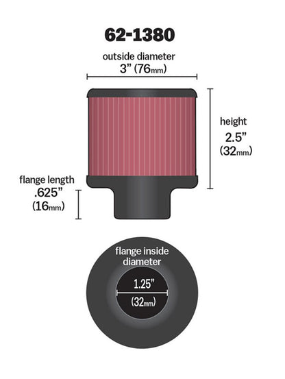 K&N Engineering K&N 1.25in Flange ID x 3in OD x 2.5 inch H Rubber Base Crankcase Vent Filter