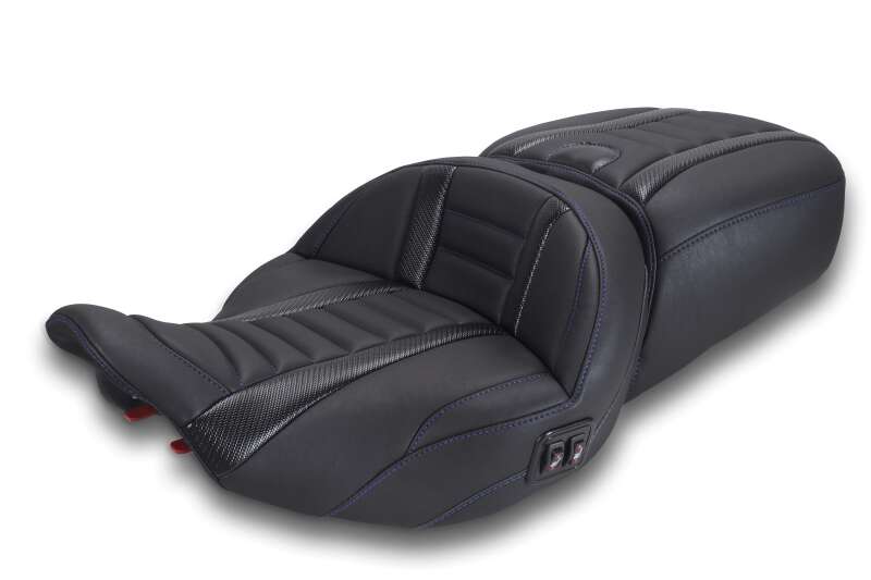 Mustang Motorcycle Mustang 23-26 Harley CVO Road Glide, Street Glide, Heated ST Deluxe 1pc 2Up Blk w/Sky Blue Thread