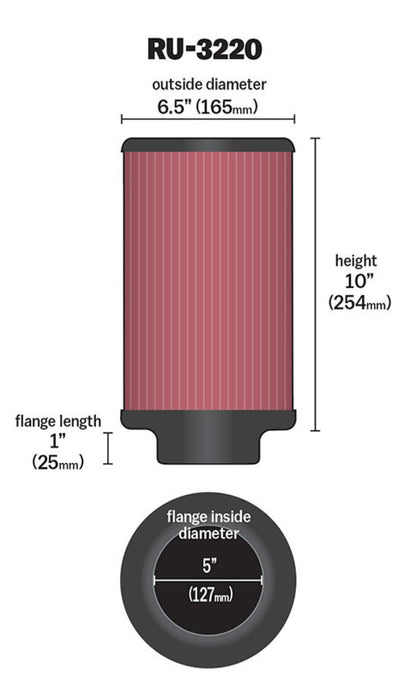 K&N Engineering K&N Filter Universal Rubber Filter 5in Flange ID / 6.5in OD / 10in Height
