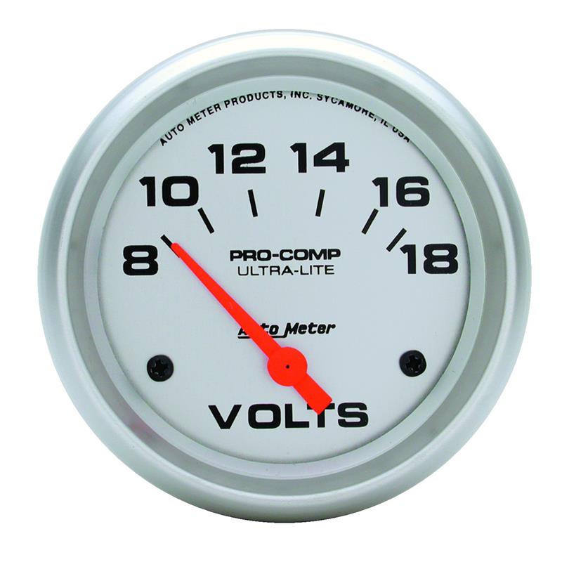 Autometer Ultra-Lite 66.7mm Short Sweep Electric 8-18 Volts Voltmeter