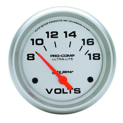 Autometer Ultra-Lite 66.7mm Short Sweep Electric 8-18 Volts Voltmeter