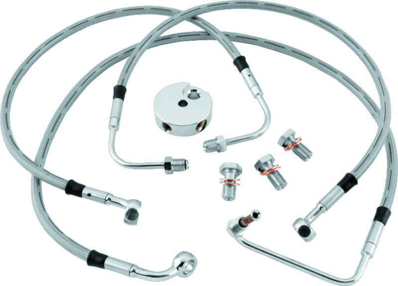 TwinPower Twin Power 96-07 FLHT Models Stainless Steel Dot Brake Line Kit Front Stock Length